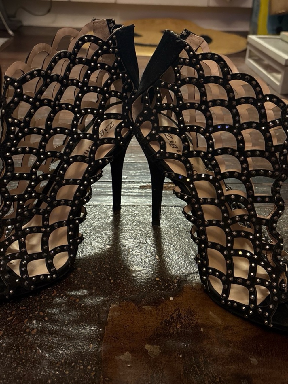 Black Studded Cutout High Heel Booties -  Women
